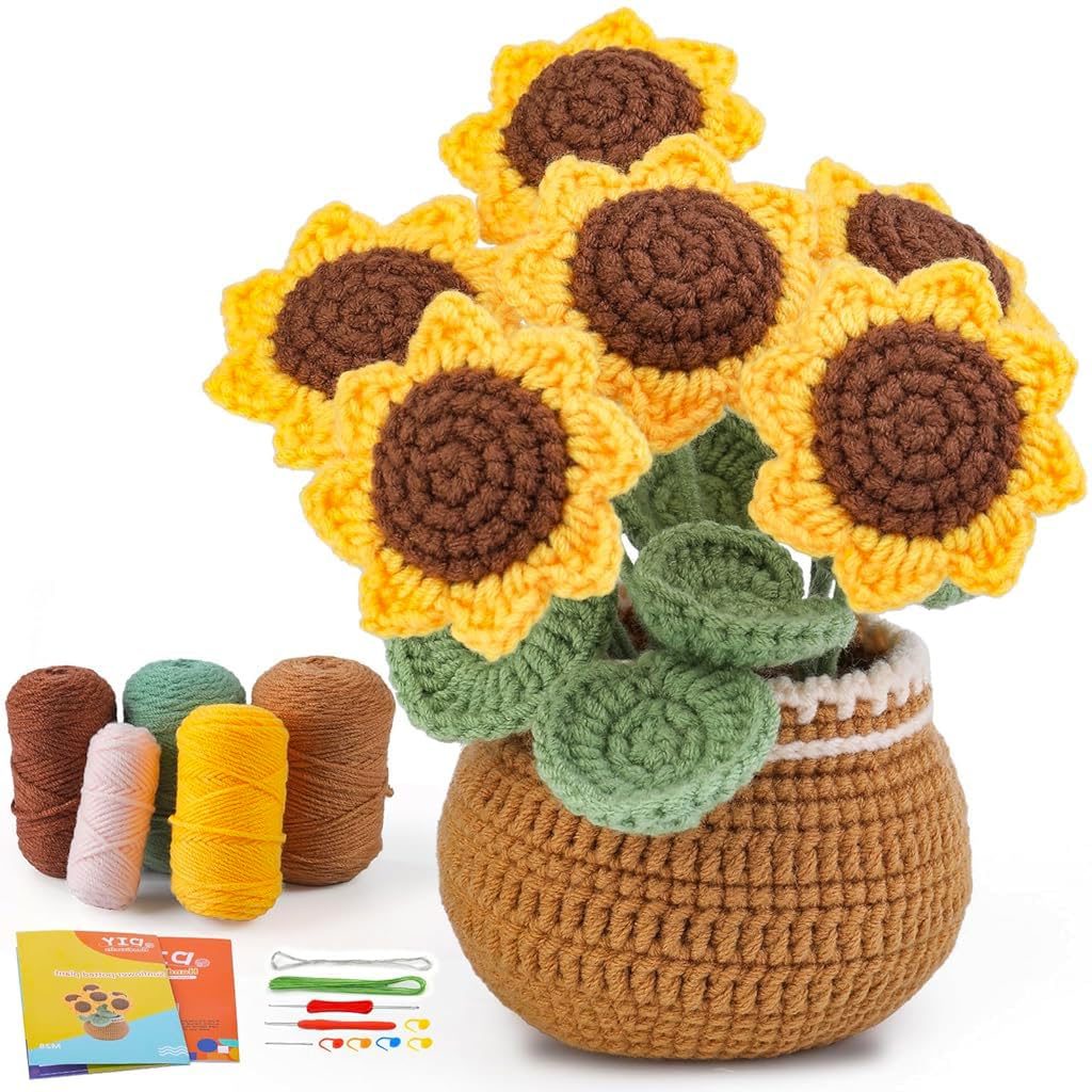 HASTHIP® Kit de Crochet para Principiantes,Set Completo de Flores Tejidas a Mano,Incluye Hilos Ganchos Instrucciones en Video y Tarjeta Motivación Regalo Creativo para Adultos y Niño