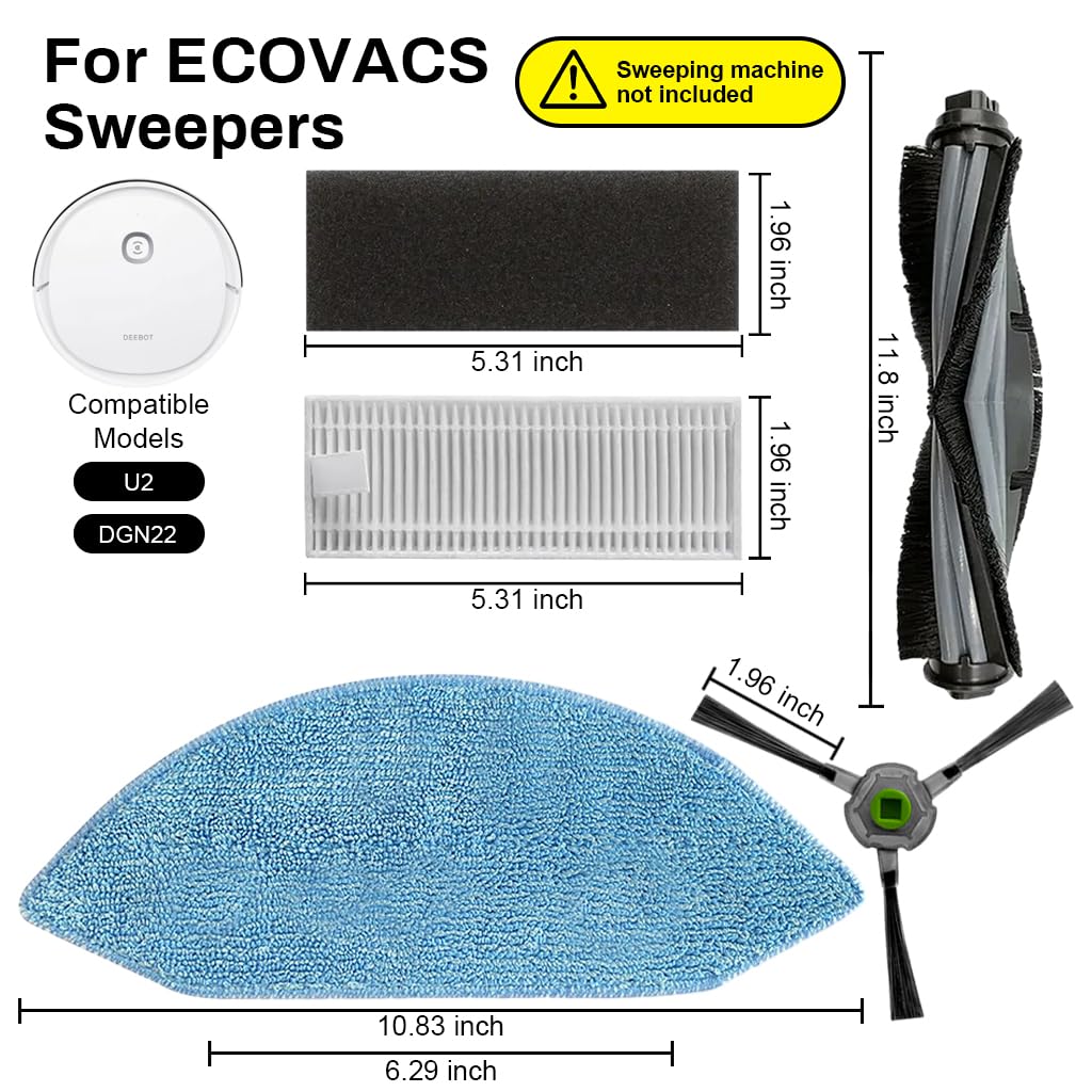 HASTHIP Replacement Accessories Kit for Ecovacs Deebot OZMO U2 Pro with 9 Parts | Easy Install