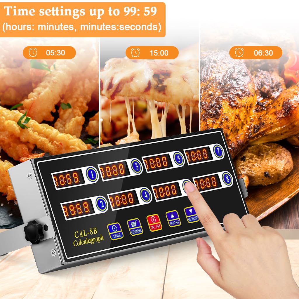 HASTHIP Commercial Kitchen Timer for Restaurants with 8 Channel Display and Loud Alarm | Programmable Cooking Reminder