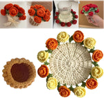 HASTHIP® Crochet Flower Pot Coaster, Finished Mini Hand-knit Rose Romantic Gift, Suitable for Girls and Moms, to be Given on Occasions such as Birthday, Anniversary, Valentine's Day, etc.-Orange
