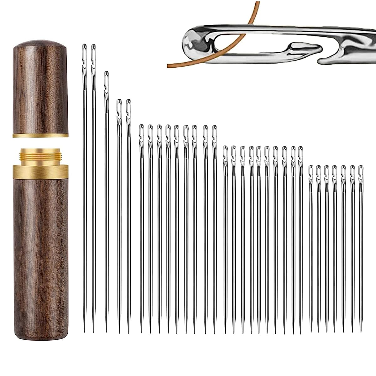 30pcs Quilting Needle Self-Threading Quilting Needle with Wooden Needle Case Long Quilting Needle of Various Sizes Easy Self-Threading Quilting Needle for Quilting, Embroidery, Hand Sewing