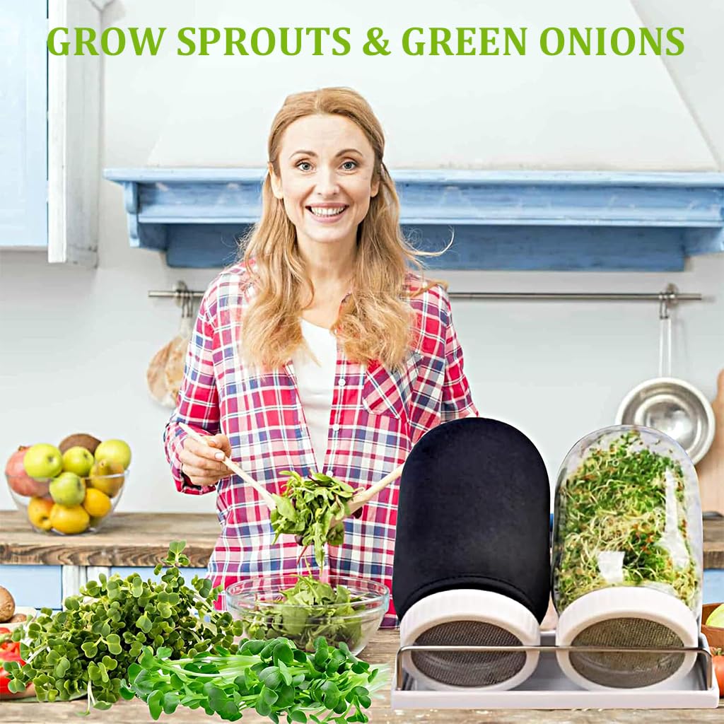 HASTHIP Seed Sprouting Jar Kit for Homemade Bean Sprouts featuring 32oz Glass Jar with Mesh Lid and Stainless Steel Stand | Includes Light Shield Sleeve