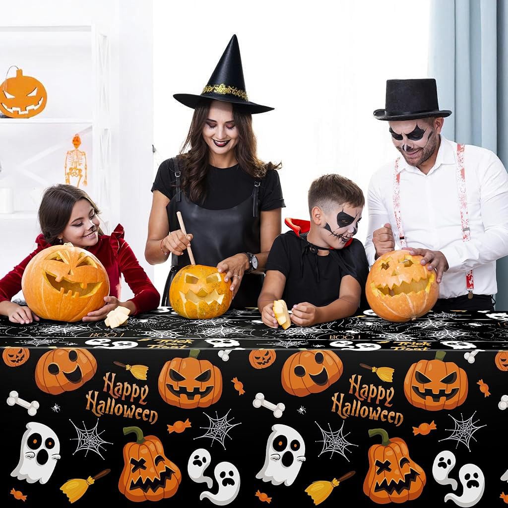 HASTHIP Halloween Tablecloth for Party Decor featuring 130x220cm Waterproof PE Cover | 2 Pack