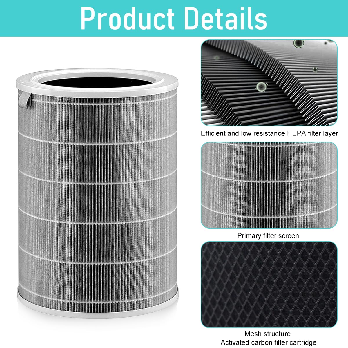 HASTHIP® Replacement Filter Compatible with Mi Air Purifier 4 Lite, Air Purifier, Triple Layer with Activated Carbon,Pet hair filtration, Odour elimination,Activated carbon Air Clean Dus
