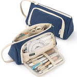 HASTHIP® BIGTHREE Large Pencil Case for Girls, Big Capacity Pencil Pouch with Compartments, Stationery Organizer Pen Bag for School Office Students, Zippered Makeup Storage Box, Supplies Holder