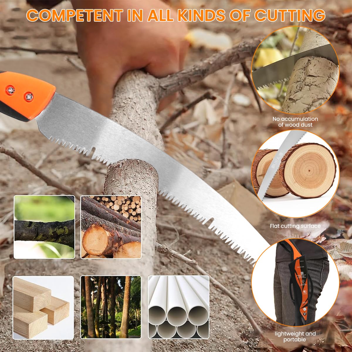 HASTHIP Pruning Saw for Wood and Tree Cutting featuring 19.6 in Curved Blade & Ergonomic Handle