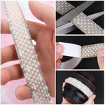 HASTHIP Pearl Rhinestone Ribbon Tape for DIY Decoration featuring Self Adhesive Strips 3 Rolls 1cm 1.5cm 2cm | 1 Yard Per Roll