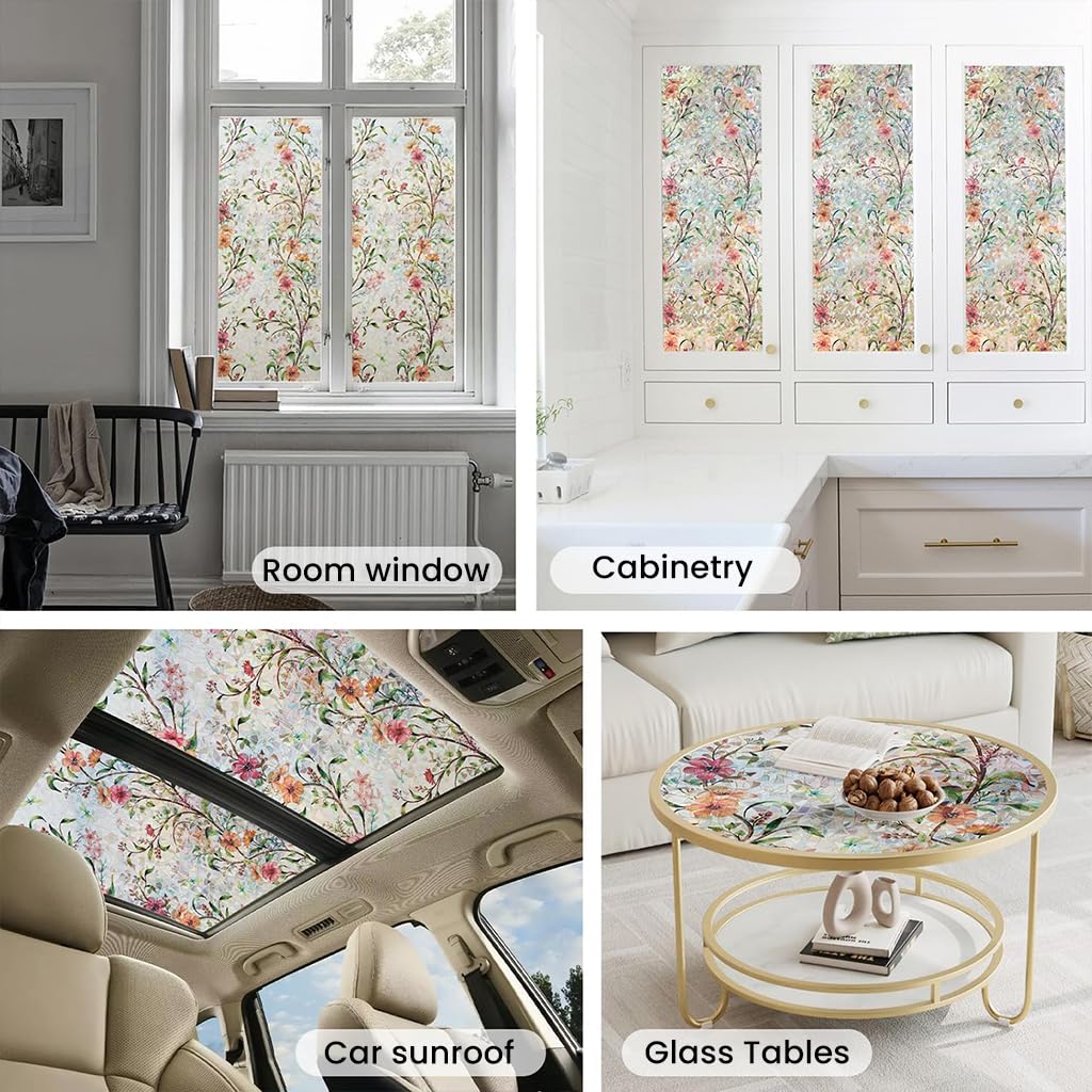 HASTHIP Privacy Glass Window Film for Home and Office with Static Cling 45cm x 2m | UV Resistant Floral Design