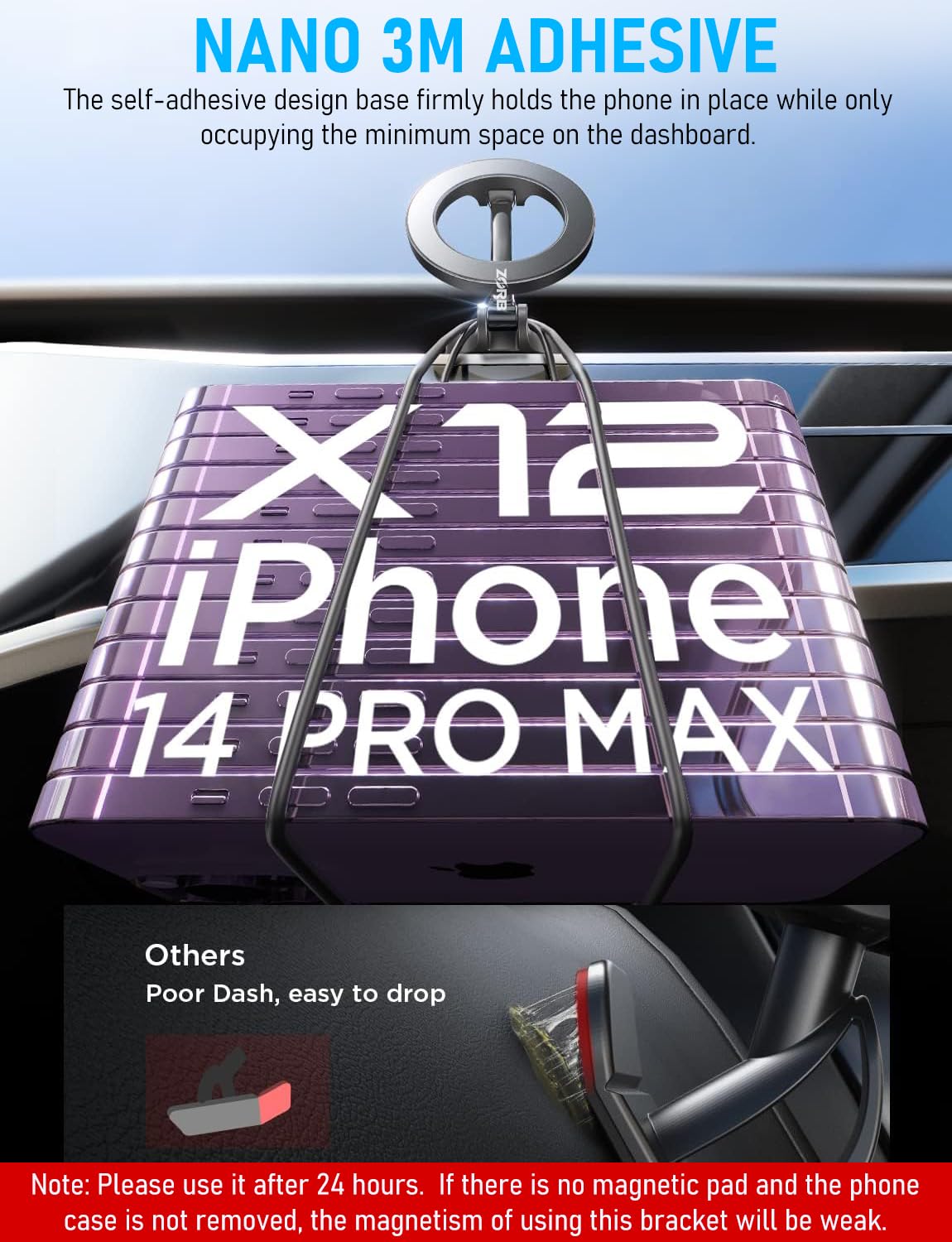 Mag-Safe Car Phone Mount & Stand, 360° Rotatable Holder for iPhone 15/14/13/12 - Strong Magnet, Hands-Free GPS, Zinc Alloy Design, Easy Self-Adhesive Installation for Office Kitchen Bedroom