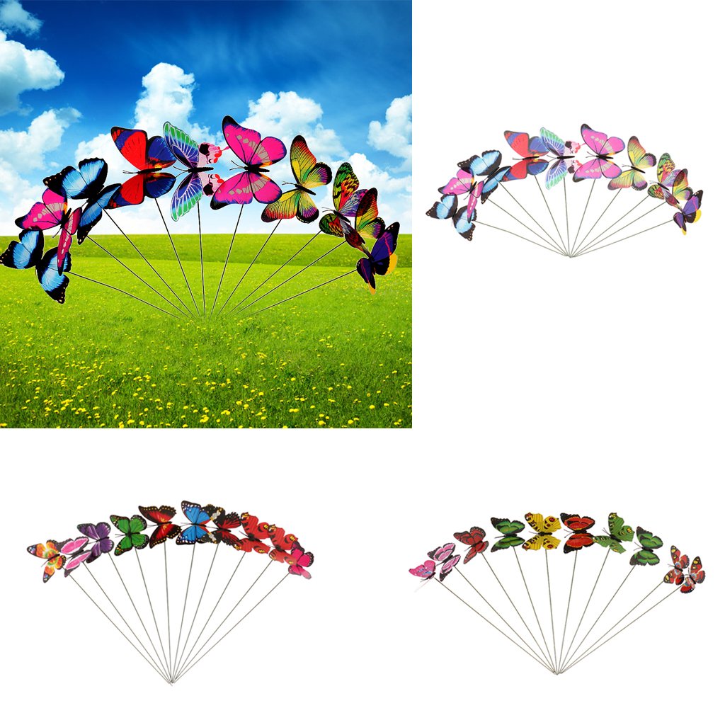 HASTHIP Butterfly Garden Stakes for Outdoor Decor with Flexible Metal Wires and 20 Pcs | Lifelike Plastic Butterfly Ornaments