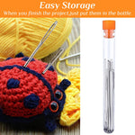 HASTHIP Wool Knitting Needle Set for Crochet Projects with Clear Bottle | 15pcs Stainless Steel Big Eye Needles in 5.2–7 cm Sizes