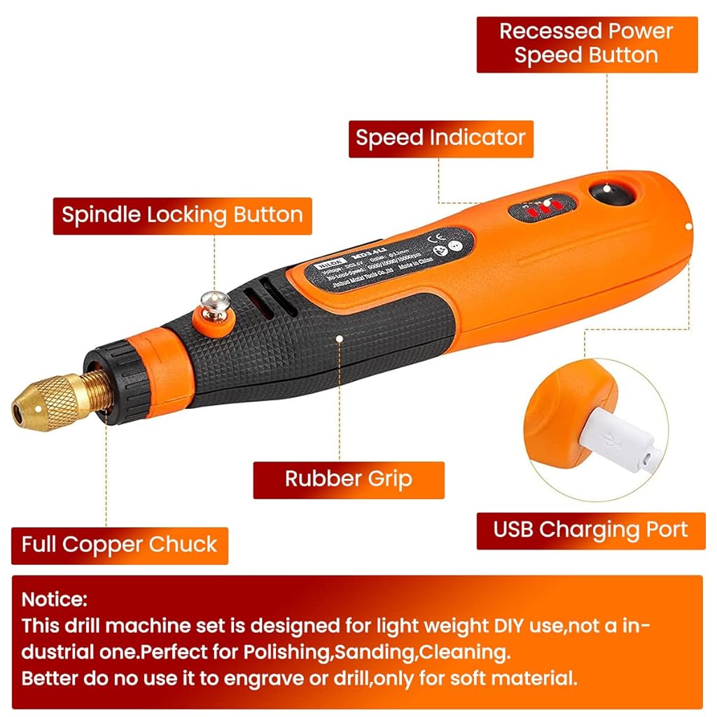 HASTHIP® 45pcs Mini Cordless Drill Machine, Mini Grinding Machine, 900Ah USB Rechargeable 3 Speed Small Drill Machine for Craft, Drill Machines for Engraving/Polishing/Grinding/Cleaning