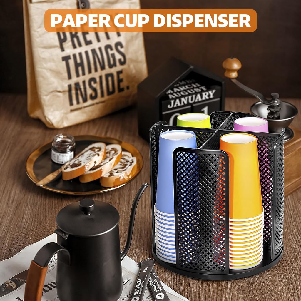 HASTHIP Cup Holder for Coffee Stations featuring 4 Compartment Rotating Organizer | Desk Use