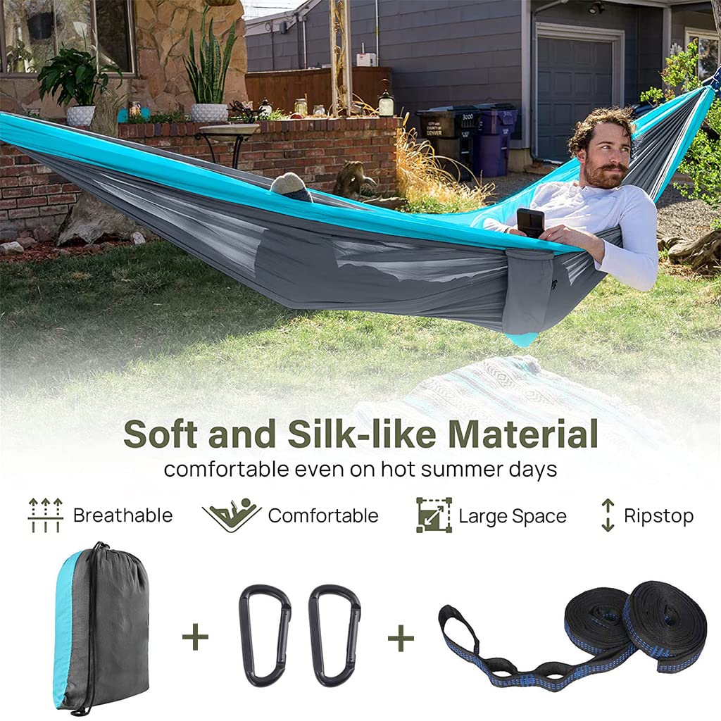 Hammock for Camping Outdoor Activities with 2 Fixing Straps, Hammock Swing for Adults Kids, Portable Ultralight Nylon Hammock for Travel Beach Trekking, Maximum 200kg Load (275 x 140cm)