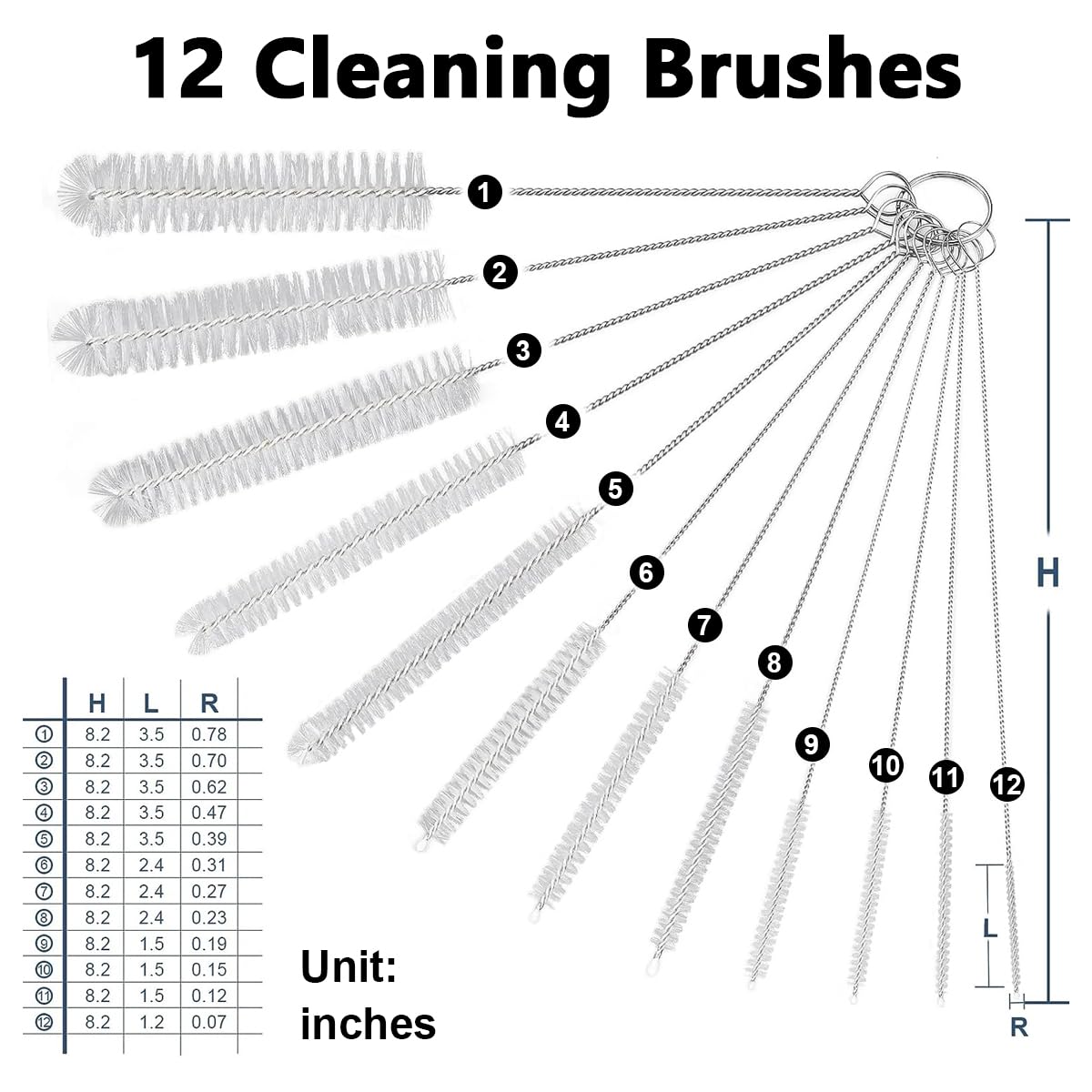 HASTHIP Straw Cleaner Brushes Set for Bottles and Cups 24 pcs 8 in | Stainless Steel and Nylon
