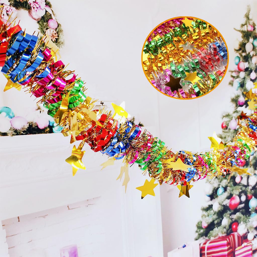 2Pcs Tinsel Garland Christmas Garland Decoration Hanging Garland 6.6ft Metallic Twist Multicolor Shining Garland for Birthday, Halloween, Home Decor, Party Decortion Items for Diwali Festival