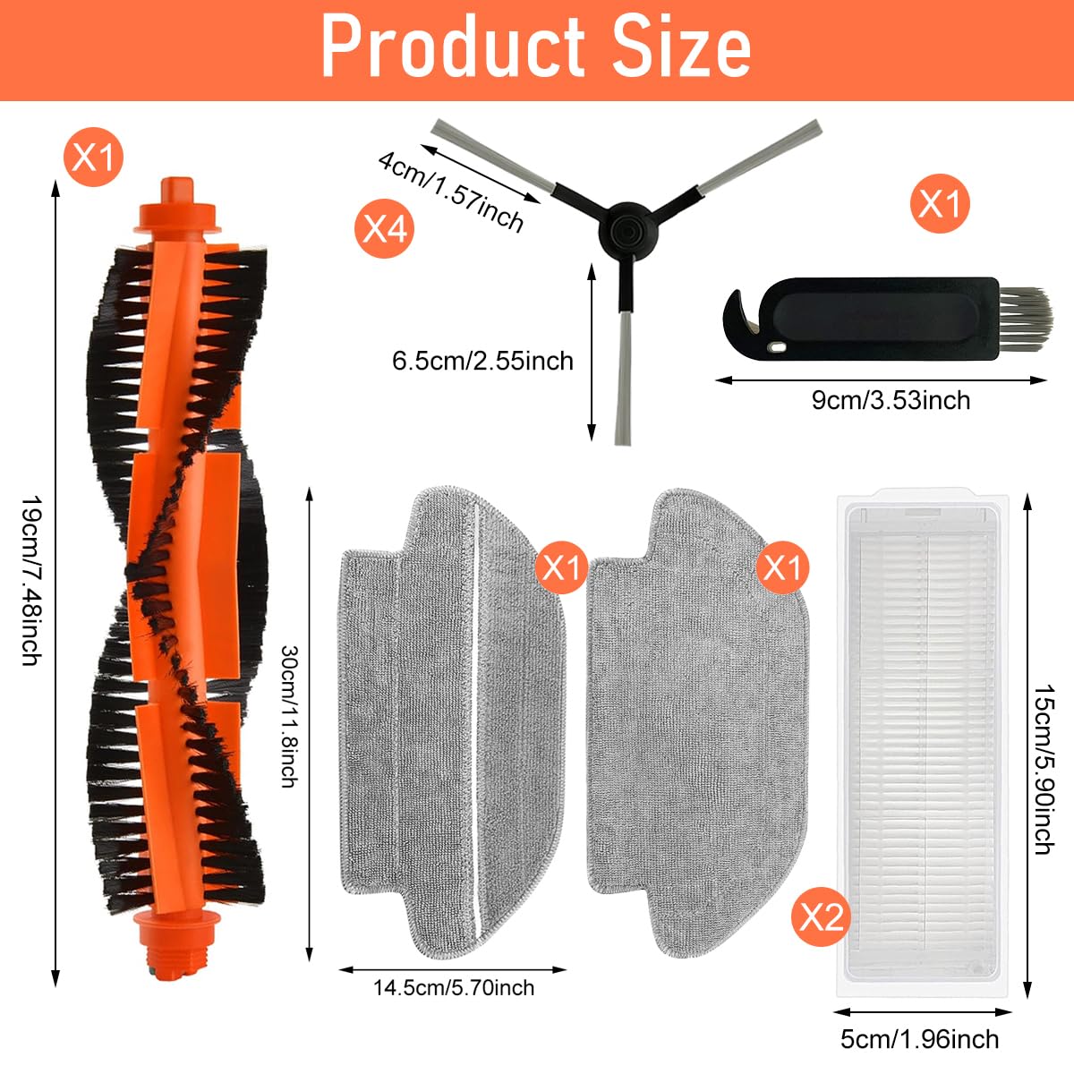 HASTHIP® Sweeping Robot Accessories Set Compatible for Robot Vacuum S10, Replacement Spare Parts Accessories, Main Side Brush Filter Mop Cloth.