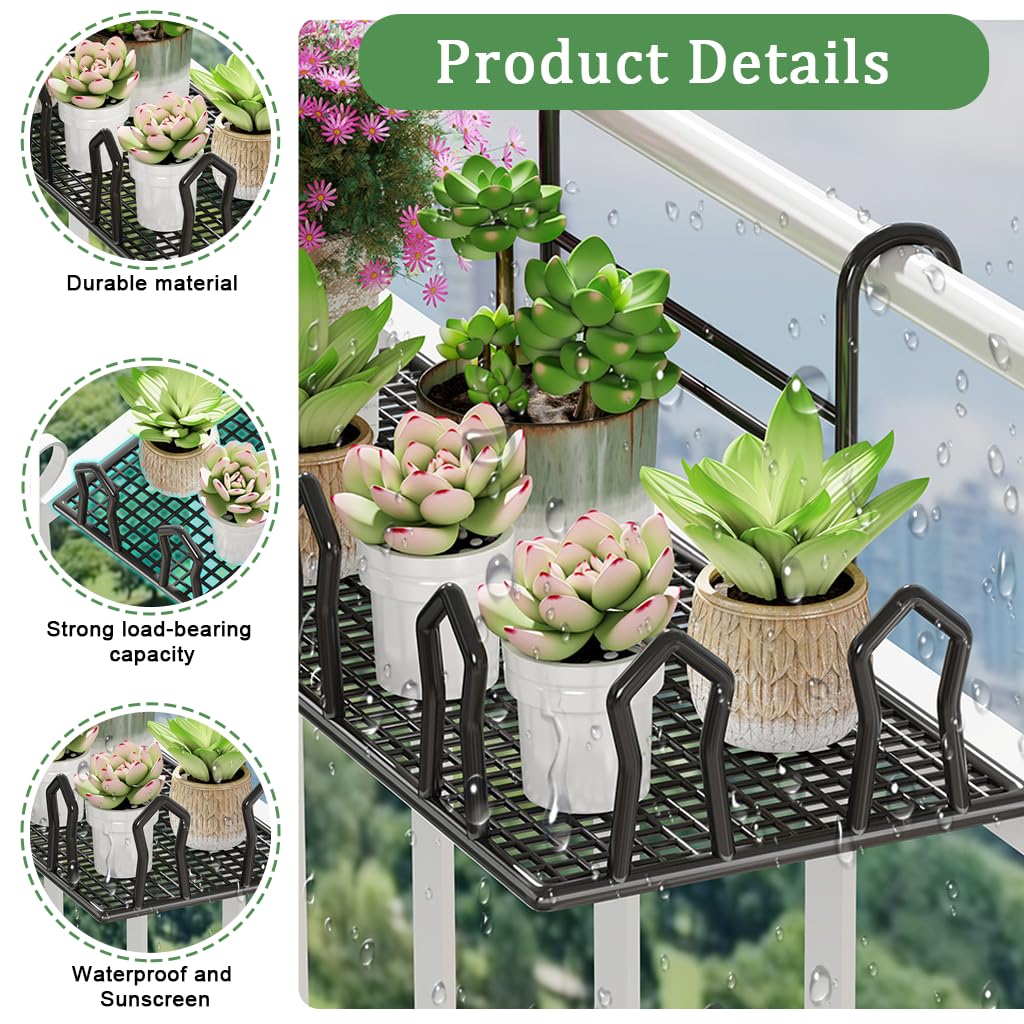 HASTHIP Hanging Flower Pot Shelf for Handrail with Double Layer Wire Mesh Rack 42.5x23x20cm | Balcony and Garden Fence Planter Organizer