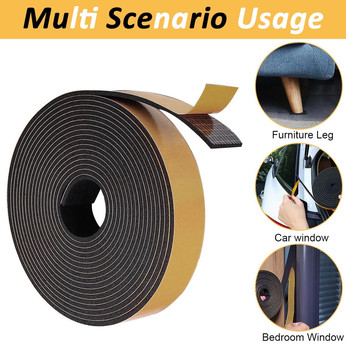 HASTHIP Door Seal Strip for Doors and Windows featuring Self Adhesive EVA Foam 16.4ft | Noise and Weather Proof Gap Sealing