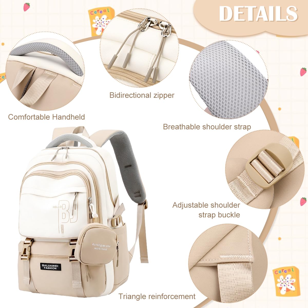 HASTHIP® Casual Backpackk with Cute Accessory 18.1 Inch Bookbags with Pendant Laptop Bag