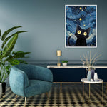 HASTHIP® DIY Diamond Painting Kit for Adults, Cartoon Cat Starry Night Paint by Numbers with Tools & Accessories, 30x40cm No Frame Pre Outlined Canvas Diamond Art Kit