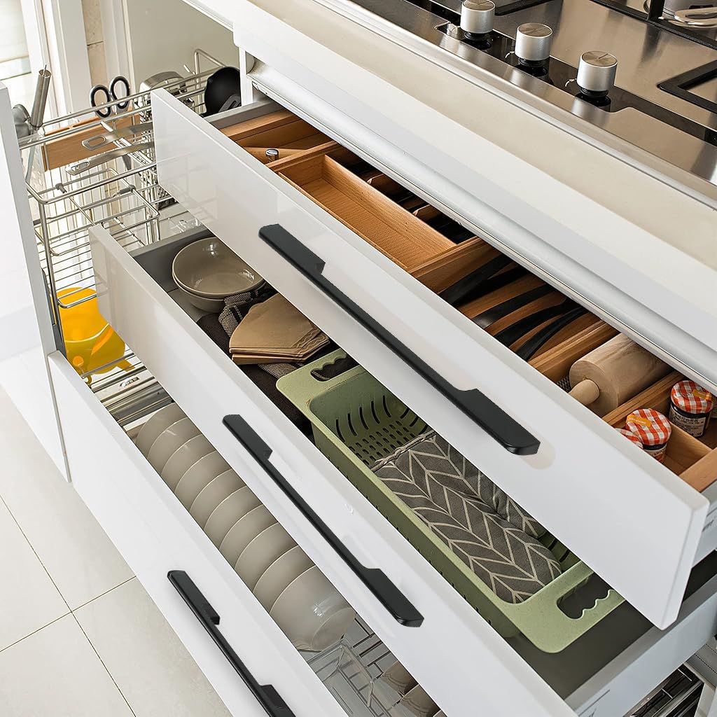HASTHIP Cabinet Pulls for Kitchen and Vanity with 12.4 in Ergonomic Grip | Sleek Black Aluminum Handles