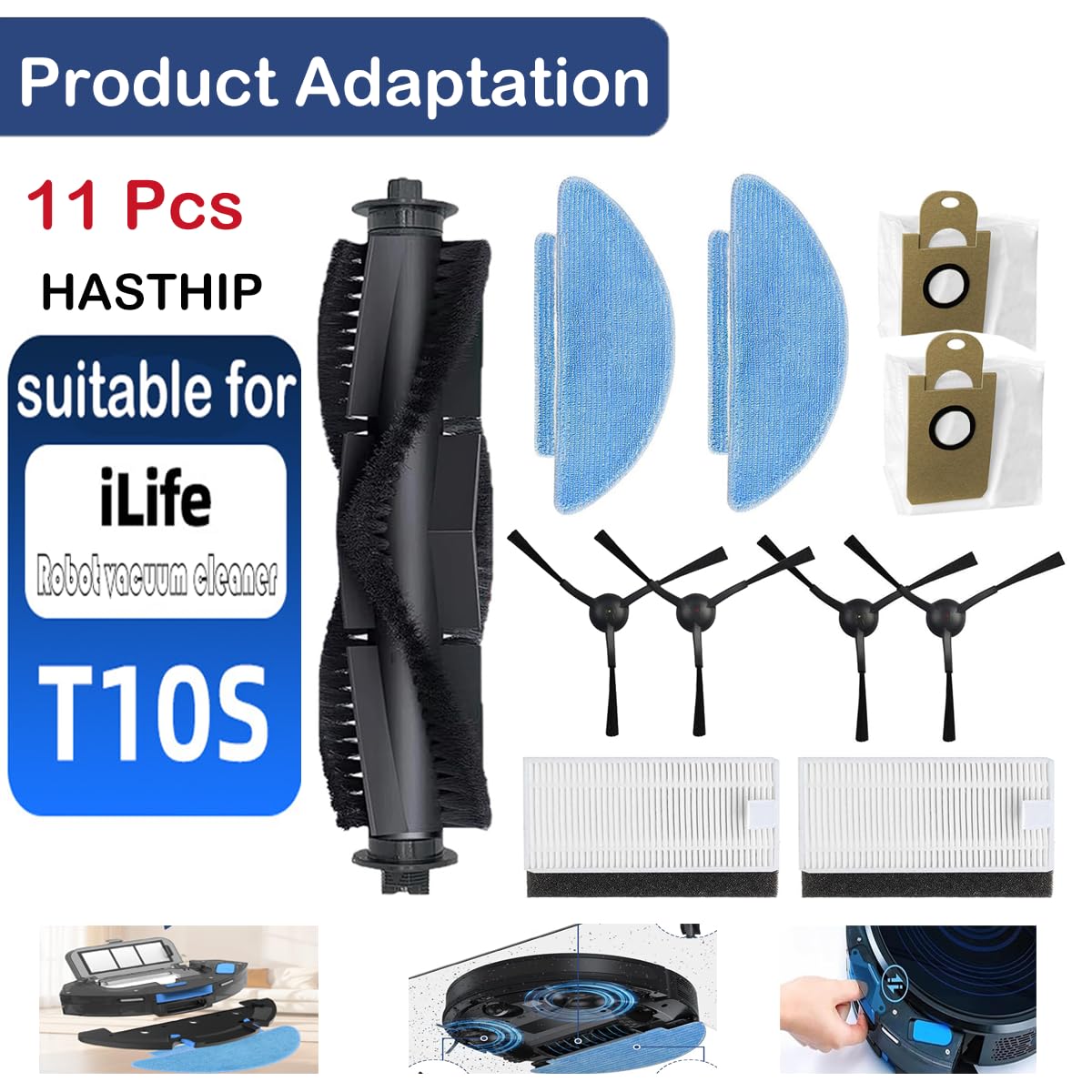 HASTHIP Replacement Parts Kit for ILIFE T10S Robot Vacuum with 33PCS Brushes and Filters