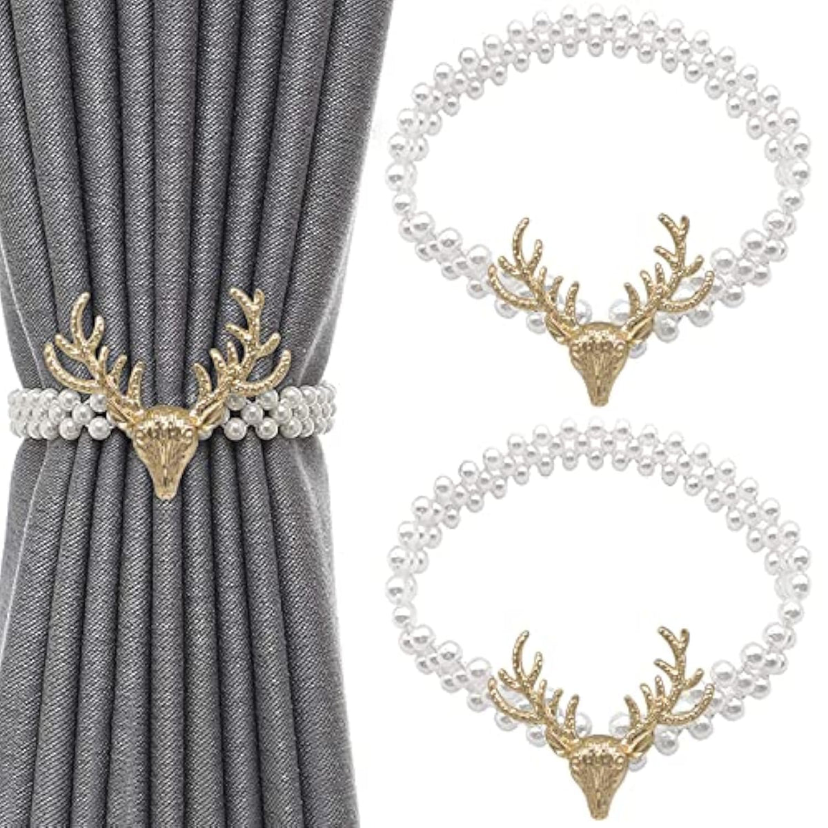 HASTHIP Curtain Tiebacks for Home and Office with Elastic Rope and Pearl Design | 2pcs Gold