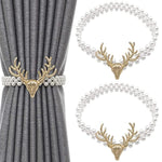 HASTHIP Curtain Tiebacks for Home and Office with Elastic Rope and Pearl Design | 2pcs Gold