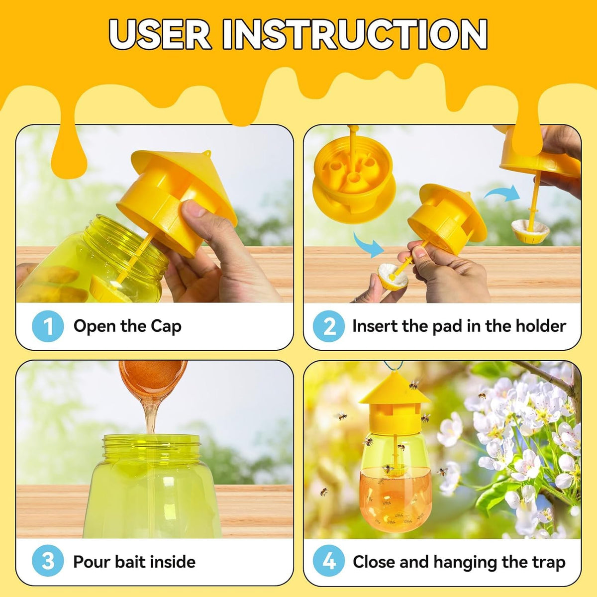 HASTHIP Fruit Fly Trap for Outdoor Use with 4 Entry Design | 2 Pcs Reusable Wasp Catcher