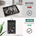 HASTHIP Wall Hanging Earring Organizer Box for Women with 150 Felt Pieces and 300 Pair Capacity | Black Jewelry Display for Earrings Necklaces and Rings