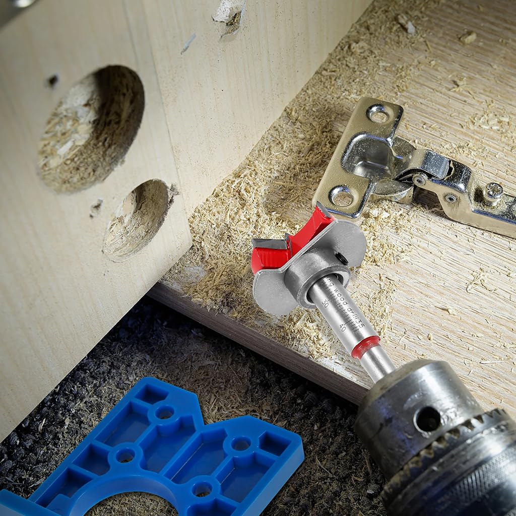HASTHIP® 35mm Hinge Jig Drill Bits Sets, Concealed Hinge Jig Drill Bit Guide Sets, Door Hinge Boring Jig Hole Saw Cutter Concealed Hinge Jig with Bits Positioner for Cabinet Hinge Mounting Plate