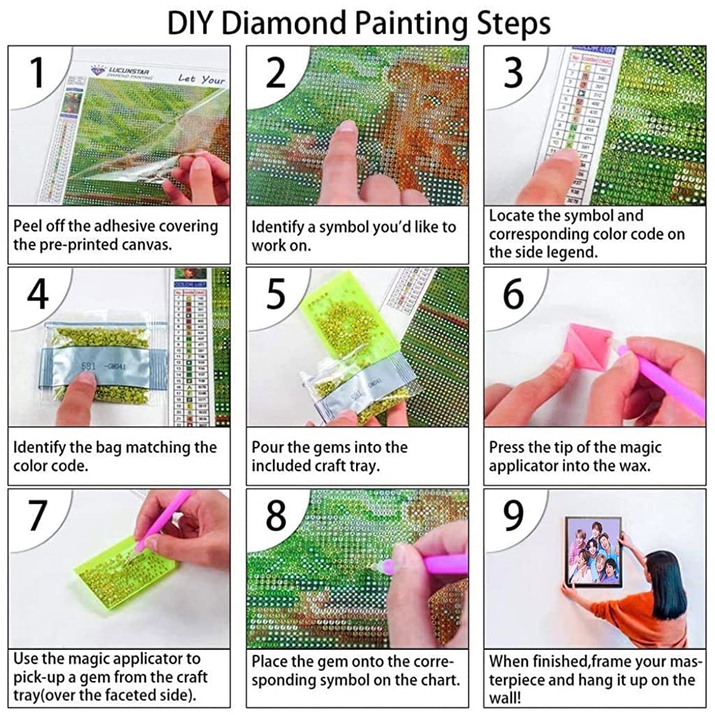 HASTHIP BTS 5D Diamond Painting Kits for Adults, BTS Portrait Art Diamond Painting Kit with Diamond, Home Wall Decoration 11.8''x15.7'', Gift for BTS Fans, Others