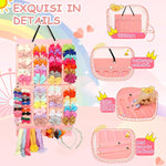 HASTHIP Hair Bows Holder for Girls featuring 16 Ribbons & 2 Carabiners | Soft Felt Wall Organizer