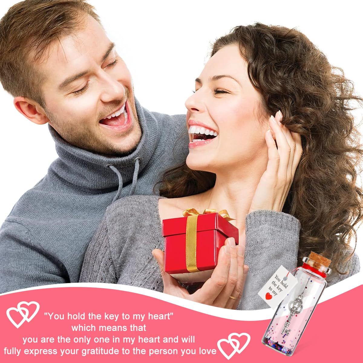 HASTHIP Mini Decorative Jar for Valentine and Anniversary Gifts featuring Cork Stopper | 22x60mm Glass Bottle with Key and Message Card