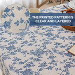HASTHIP Floral Table Cloth for Dining and Kitchen with Tassel Fringe 150x180 cm Blue Linen Blend | Rustic Decorative Cover for Indoor and Outdoor Use