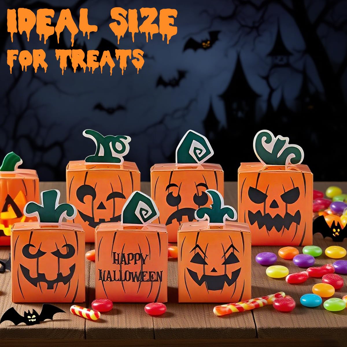 HASTHIP Halloween Candy Box for Party Treats featuring Fold‑Up Square Design 24 pcs 9.6×5.3×5.3 cm | Recyclable Paper Material