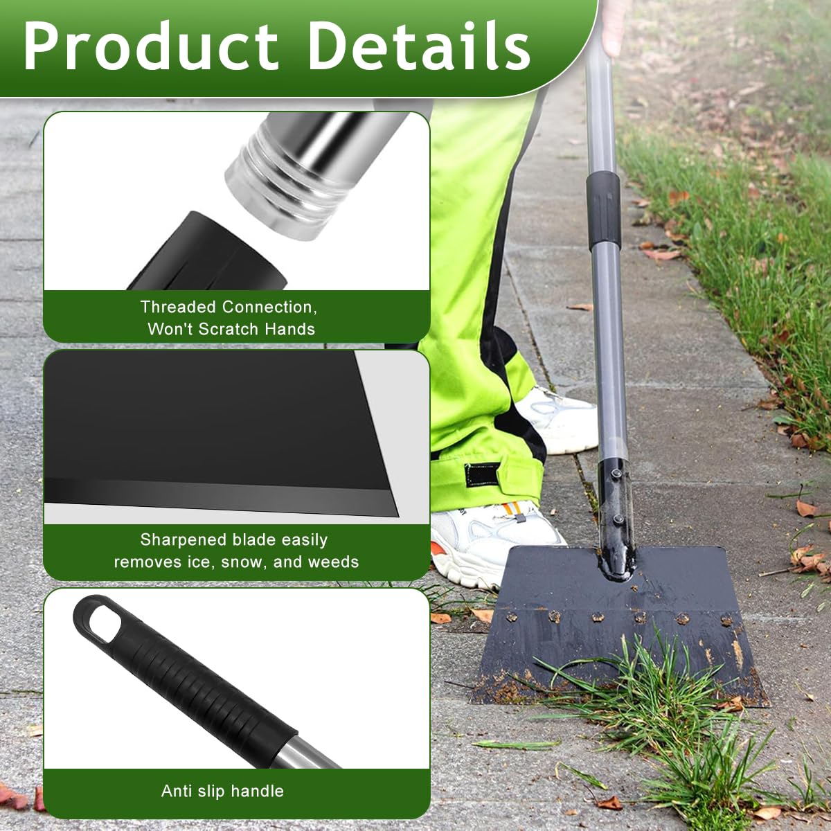 HASTHIP Garden Flat Head Shovel for Cleaning with 125 Long Handle and Steel Blade | Weed Remover Tool