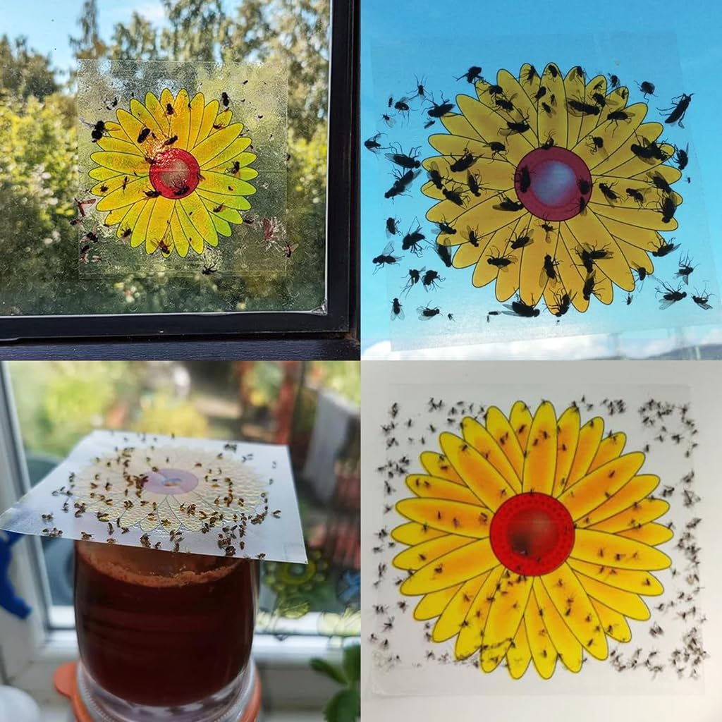 HASTHIP Sticky Insect Fly Trap for Windows featuring Self-Adhesive 20 Sheets 3.94x3.94 in | Sunflower Design