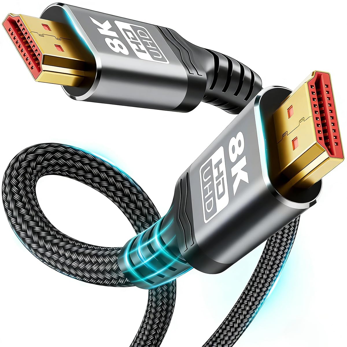 HASTHIP® 2M/6.6Ft HDMI Cable, HDMI 2.1 Cable Nylon Braided Support 8K@60Hz & 4K@120Hz Ultra High Speed and Backward Compatible for PS5, PS4, Xbox, PC, Monitor Projector TV, Roku, Switch