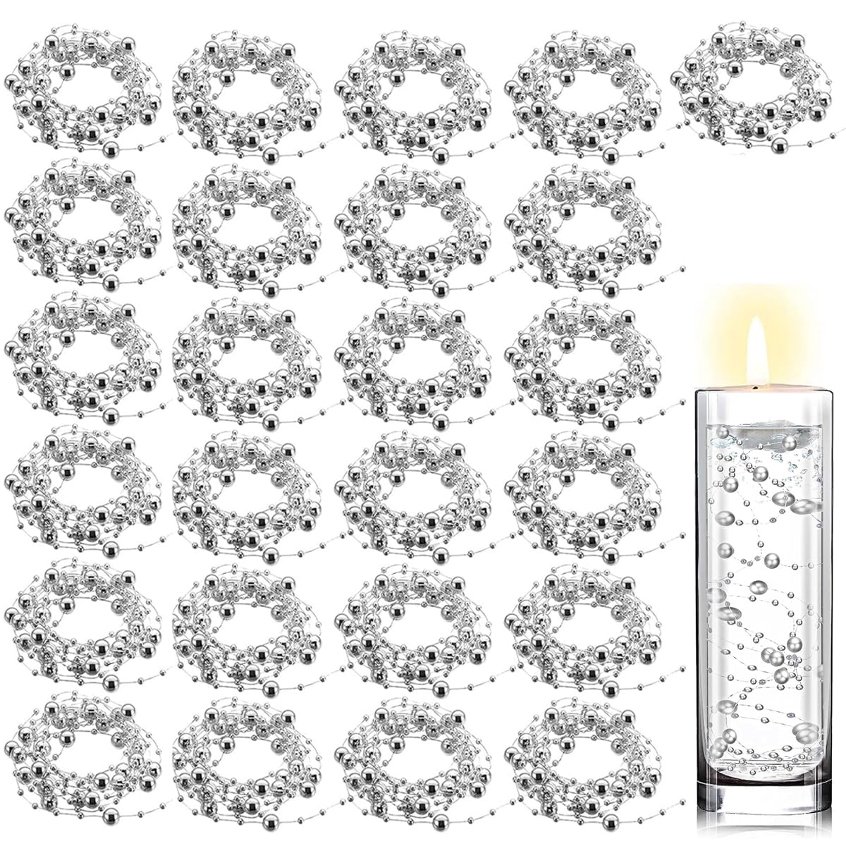 HASTHIP Artificial Pearl String for DIY Crafts and Decor featuring 3mm and 8mm Beads | 16.4ft White
