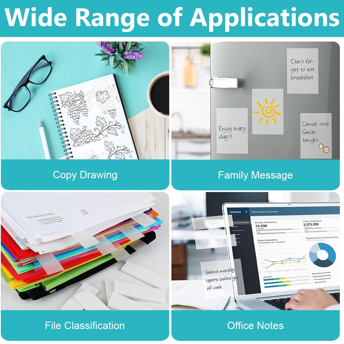 HASTHIP Transparent Sticky Notes for Books featuring 4 Sizes and 400 Self-Adhesive Sheets