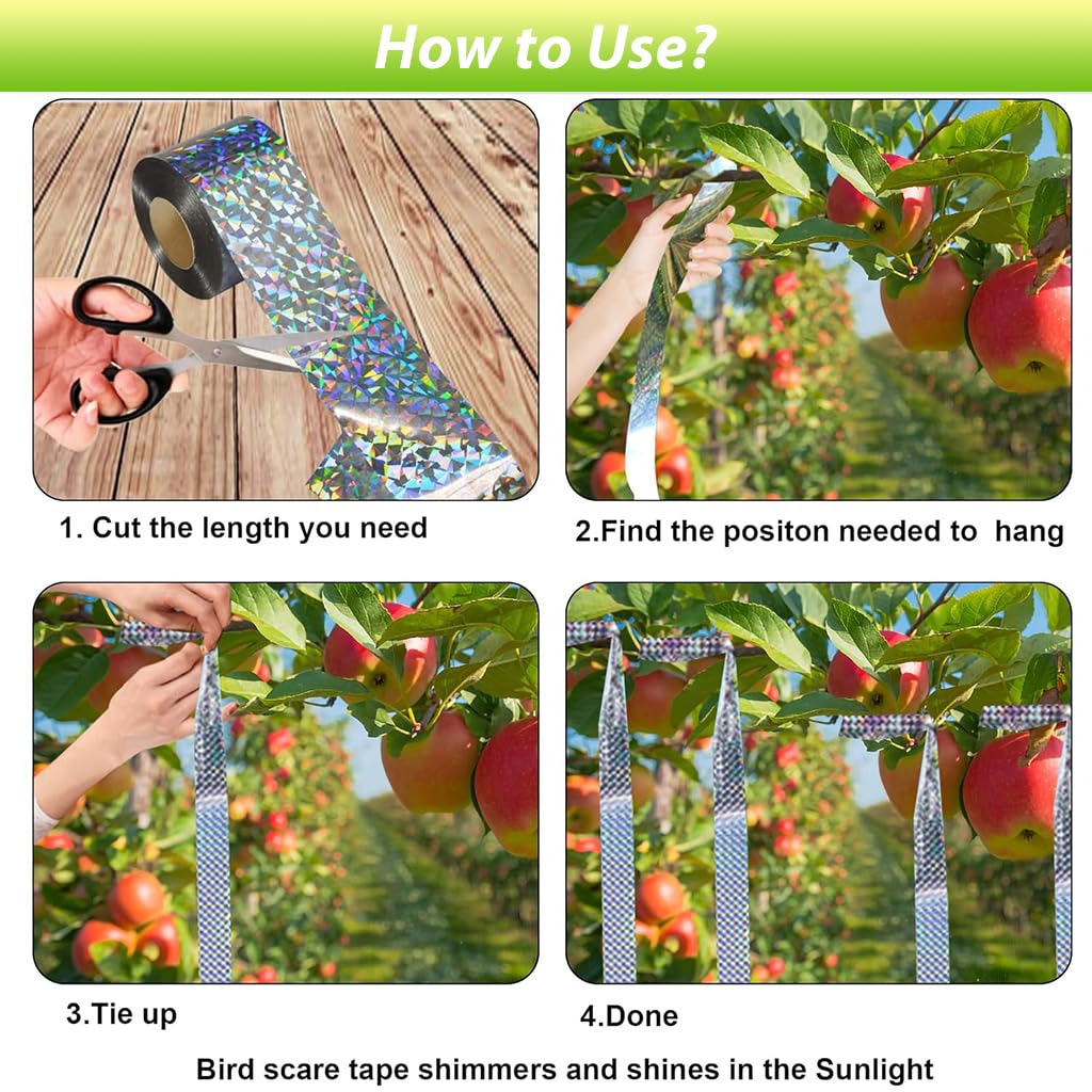 HASTHIP® 80M Bird Scare Tape Reflective - Multicolored Reflective Birds Repellent - Tapepigeon Repellent For Balcony - Garden Pigeon Scarer - Birds Deterrent Repellent Devices Tape(4.8cm*80m-2 Roll)