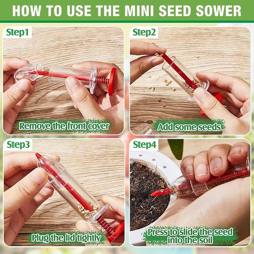 HASTHIP Mini Seed Spreader Set for Gardening and Pot Seeding 12PCS | with Syringe Dispensers