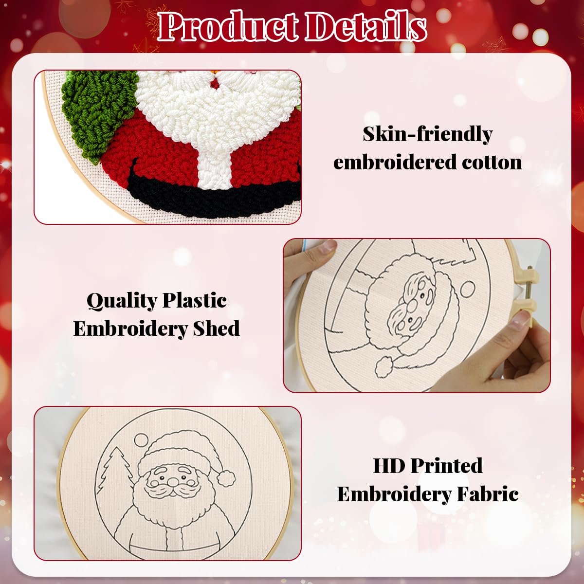 HASTHIP Embroidery Kit for Beginners for Christmas Crafting with 7.8 in Hoop | Fun DIY Santa Claus Punch Needle Set for Kids and Adults