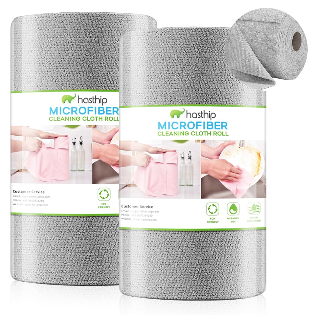 HASTHIP Microfiber Cleaning Cloth Roll 100 pcs with Pre Cut Tear Away Sheets for Kitchen Use