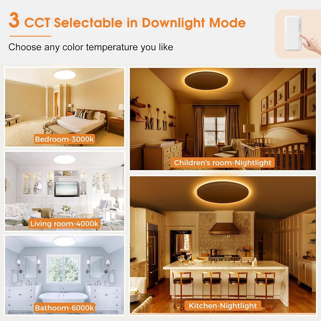 HASTHIP 12" LED Ceiling Light with Remote Control & 3 Color Dimmable Design