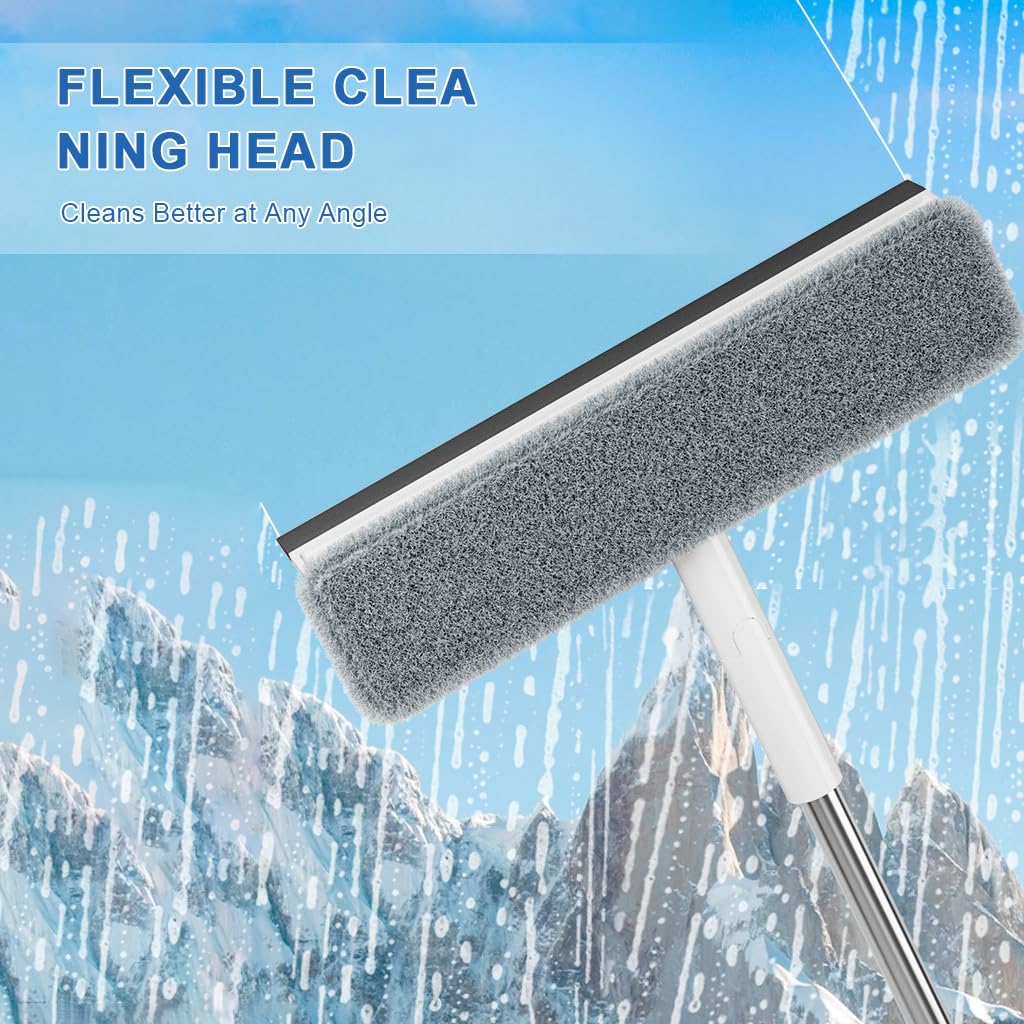 HASTHIP Window Cleaner Wiper for Home and Car with 43 in Long Handle | 2 in 1 Microfiber Mop and Water Squeegee