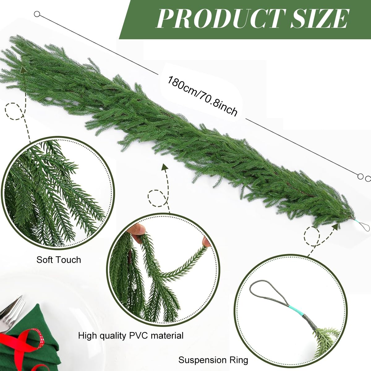 HASTHIP Christmas Garlands for Indoor Decorations featuring 70 in Norfolk Pine Greenery | Real Touch PVC with Hanging Loop