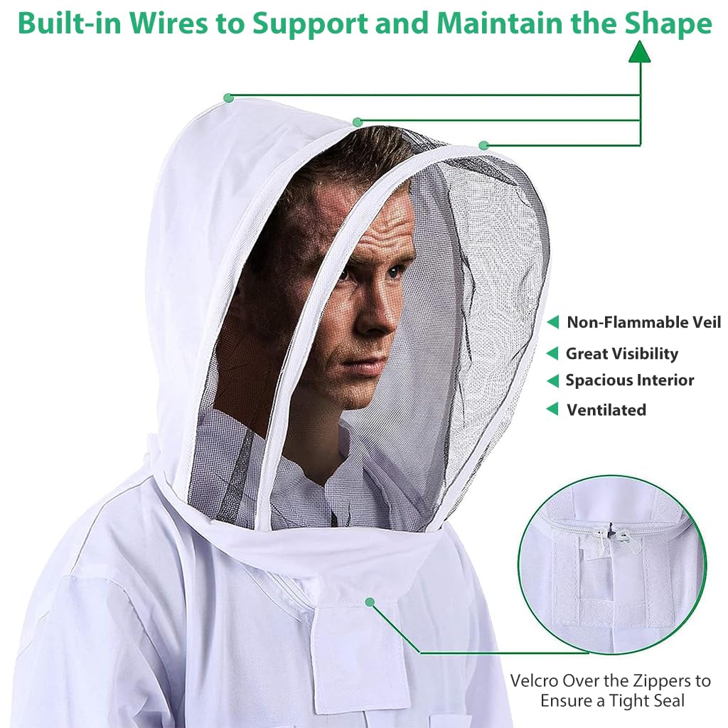 HASTHIP Bee Suit for Beekeeping with Mesh Face Hood and Elastic Cuffs | Fits 175–185cm Adults